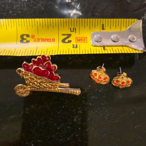 Vintage Avon Apples & Pumpkins Earrings Pin Fall Autumn  Jewelry set Rhinestone - Picture 7 of 7